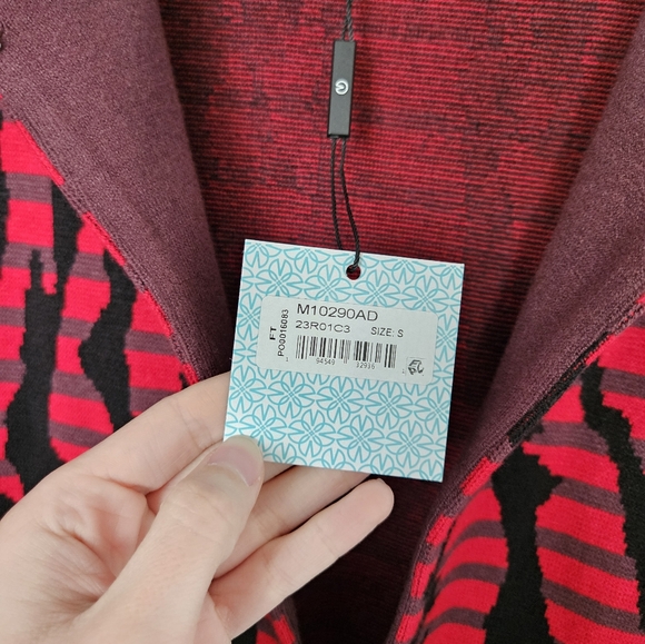 MING WANG Red Auburn Open Front Jacket in Animal Pattern Cozy Knit NWT Size S - Picture 10 of 14
